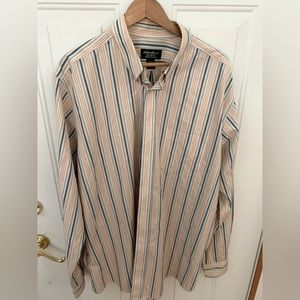 Eddie Bauer Relaxed Fit Button Down Shirt - Striped - White/Orange/Blue/Tan XLT